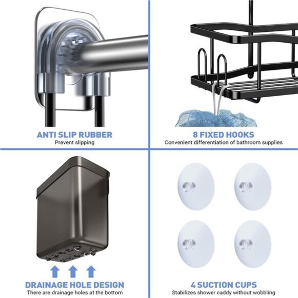 Hanging Shower Caddy Bathroom Organizer: Rustproof Shower Shelf Racks Over - Picture 6 of 14